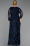 Long Navy Blue Scaly Plus Size Evening Gown ABU6493