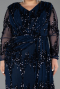 Long Navy Blue Scaly Plus Size Evening Gown ABU6493