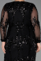 Long Black Scaly Plus Size Evening Gown ABU6493