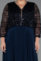Long Navy Blue Chiffon Formal Plus Size Dress ABU6495
