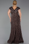 Long Brown Beaded Plus Size Engagement Dress ABU5444