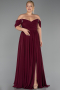 Cherry Colored Boat Neck Long Chiffon Plus Size Prom Dress ABU3738