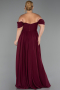 Cherry Colored Boat Neck Long Chiffon Plus Size Prom Dress ABU3738