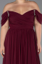 Cherry Colored Boat Neck Long Chiffon Plus Size Prom Dress ABU3738