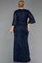 Long Navy Blue Beaded Plus Size Evening Gown ABU6501