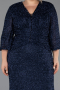 Long Navy Blue Beaded Plus Size Evening Gown ABU6501