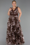 Long Brown Laced Plus Size Evening Gown ABU4261