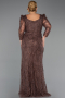 Long Brown Beaded Plus Size Evening Gown ABU5388