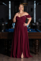 Cherry Colored Boat Neck Long Chiffon Plus Size Prom Dress ABU3738