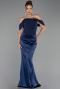Long Navy Blue Satin Mermaid Prom Dress ABU6525