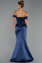 Long Navy Blue Satin Mermaid Prom Dress ABU6525