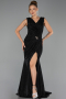 Long Black Stony Evening Dress ABU6521