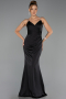 Long Black Satin Prom Gown ABU6499