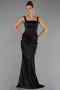 Long Black Satin Prom Gown ABU6542