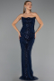 Long Navy Blue Beaded Evening Dress ABU6544