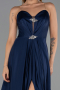 Long Navy Blue Satin Evening Dress ABU6553