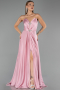 Long Powder Color Satin Evening Dress ABU6553