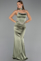 Long Olive Drab Satin Evening Dress ABU6554