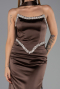 Long Brown Satin Evening Dress ABU6554