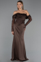 Long Brown Satin Evening Dress ABU6555