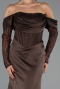Long Brown Satin Evening Dress ABU6555