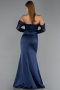 Long Navy Blue Satin Evening Dress ABU6555