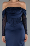 Long Navy Blue Satin Evening Dress ABU6555