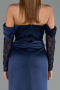 Long Navy Blue Satin Evening Dress ABU6555