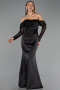 Long Black Satin Evening Dress ABU6555