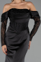 Long Black Satin Evening Dress ABU6555