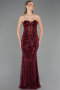 Long Burgundy Beaded Evening Dress ABU6564
