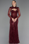 Long Burgundy Beaded Evening Dress ABU6564