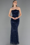 Long Navy Blue Beaded Evening Dress ABU6569