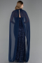 Long Navy Blue Beaded Evening Dress ABU6569