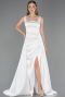 Long White Satin Prom Gown ABU6572