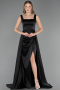 Long Black Satin Prom Gown ABU6572