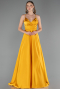 Long Mustard Satin Prom Gown ABU6573