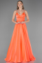 Long Coral Satin Prom Gown ABU6573