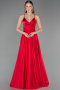 Long Cherry Colored Satin Prom Gown ABU6573
