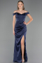 Long Navy Blue Satin Mermaid Prom Dress ABU6574