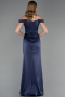 Long Navy Blue Satin Mermaid Prom Dress ABU6574