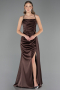Long Brown Satin Prom Gown ABU6584