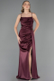 Long Cherry Colored Satin Prom Gown ABU6584