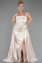 Long Beige Satin Plus Size Evening Dress ABU6576