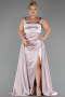 Long Rose Colored Satin Formal Plus Size Dress ABU6576