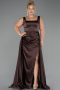 Long Brown Satin Formal Plus Size Dress ABU6576
