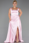 Long Powder Color Satin Formal Plus Size Dress ABU6576