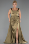 Long Oil Green Satin Formal Plus Size Dress ABU6576
