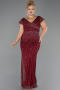 Long Burgundy Stony Plus Size Evening Dress ABU5439