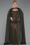Long Olive Drab Beaded Plus Size Evening Dress ABU6545